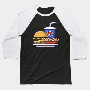 Fast Food Burger Frech Fries And Coke Illustration Baseball T-Shirt